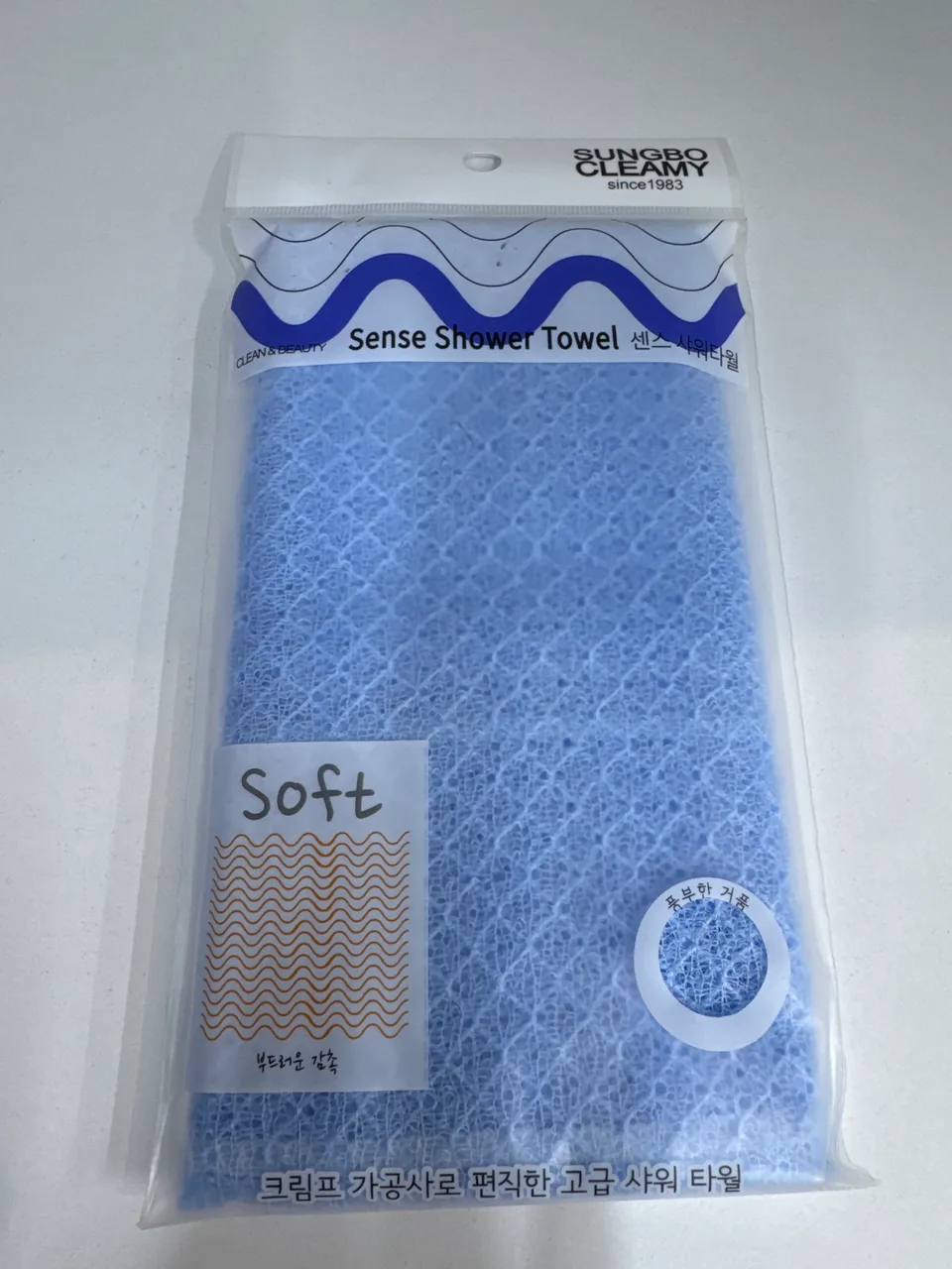 Мочалка для тела голубая Sense Shower Towel Sungbo Cleamy